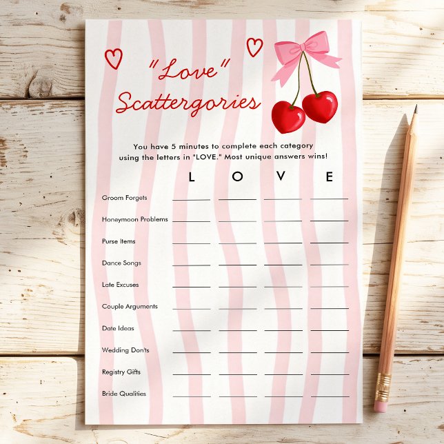 Love Scattegories Kersentak Bruiloftsfeest Spel (Creator heeft geüpload)