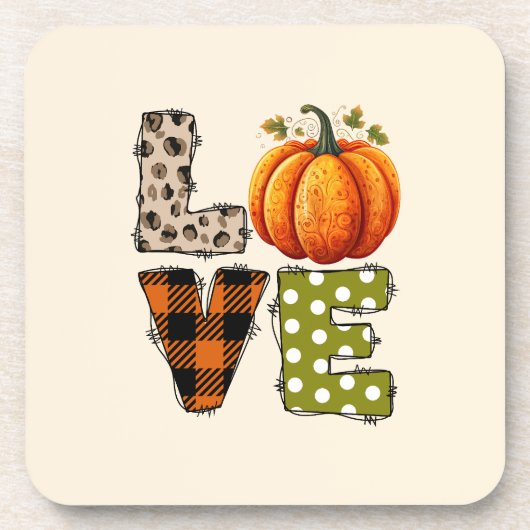 LOVE – Schattigee Pumpkin & Polka Dot Letters Bier Onderzetter (Voorkant)