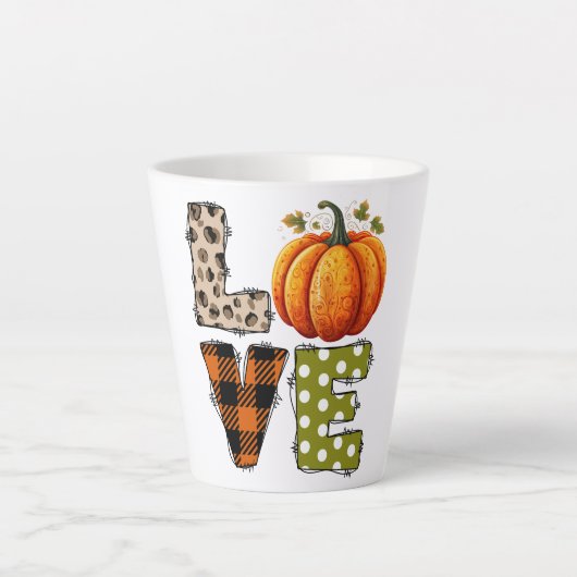 LOVE – Schattigee Pumpkin & Polka Dot Letters Latte Mok (Voorkant)