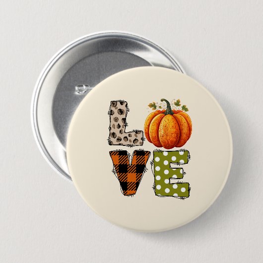 LOVE – Schattigee Pumpkin & Polka Dot Letters Ronde Button 7,6 Cm (Voorkant /achterkant)