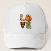 LOVE – Schattigee Pumpkin & Polka Dot Letters Trucker Pet (Voorkant)