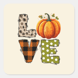 LOVE – Schattigee Pumpkin & Polka Dot Letters Vierkante Sticker