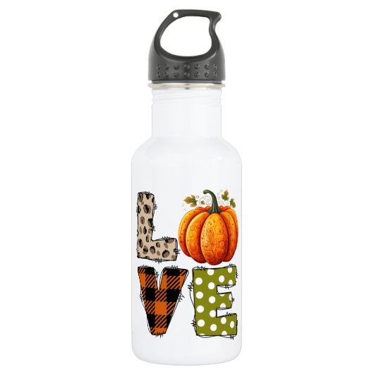 LOVE – Schattigee Pumpkin & Polka Dot Letters Waterfles (Voorkant)