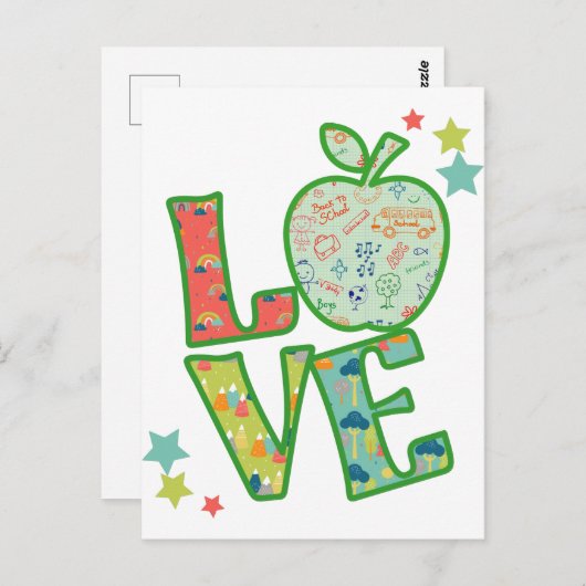 Love School Apple, teruggetrokken naar school Briefkaart (Voorkant / Achterkant)