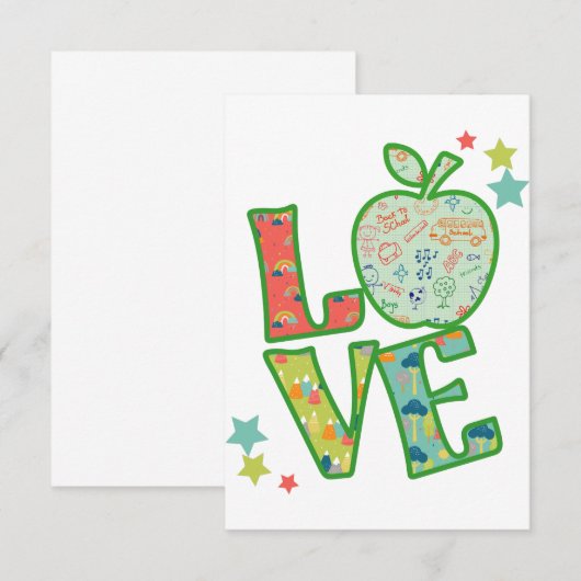 Love School Apple, teruggetrokken naar school RSVP Kaartje (Voorkant / Achterkant)