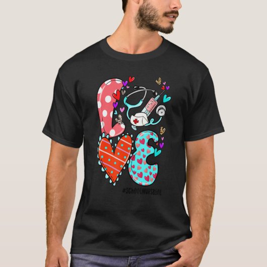 LOVE School Nurse Life Leopard Heart Valentine's D T-shirt (Voorkant)