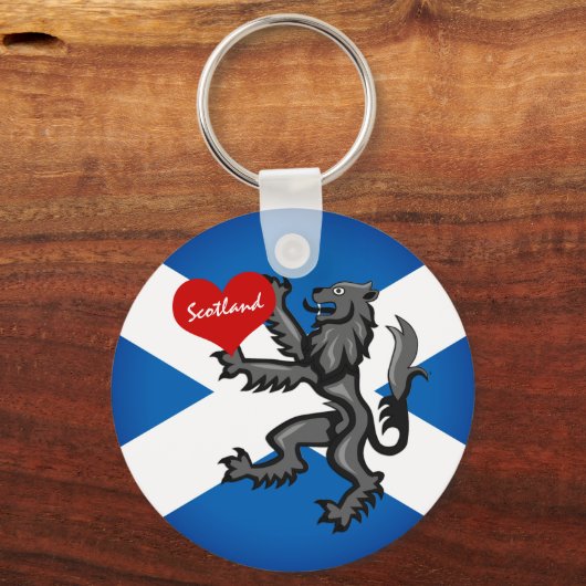 Love Scotland, Rampant, Heart & Scottish Flag Sleutelhanger (Voorkant)