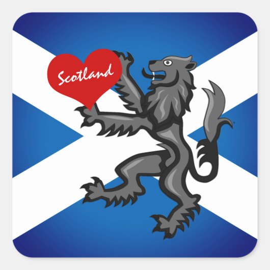 Love Scotland, Rampant, Heart & Scottish Flag Vierkante Sticker (Voorkant)