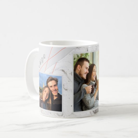Love Script - 5 Fotocollage op grijs wit marmer Koffiemok (Voorkant links)