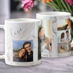 Love Script - 5 Fotocollage op grijs wit marmer Koffiemok<br><div class="desc">Stijlvolle koffie mok die u kunt personaliseren met 5 van uw favoriete foto's. De sjabloon is klaar voor u om uw foto's toe te voegen, werken van links naar rechts. Uw foto's zijn geplaatst tegen een modern waterverf marmer in grijs en wit, met een elegant geometrisch ontwerp in grijs en...</div>