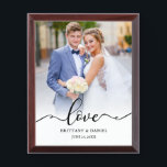 Love Script Bride Groom Weduwfoto Plaque Troffee Gedenkplaat<br><div class="desc">Love Elegant Script Bride Groom Weduwfoto</div>
