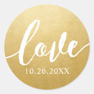 Love Script Gold Favor Sticker with Date