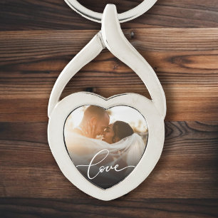 Love Script Heart Pas getrouwd Custom Photo Sleutelhanger