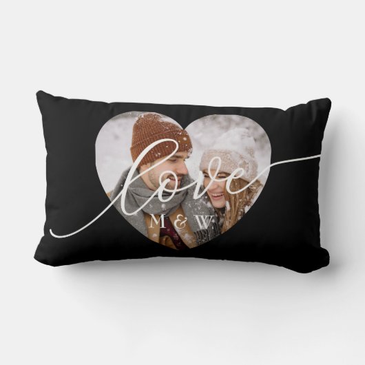 Love Script Heart Photo Black Kussen (Achterkant)