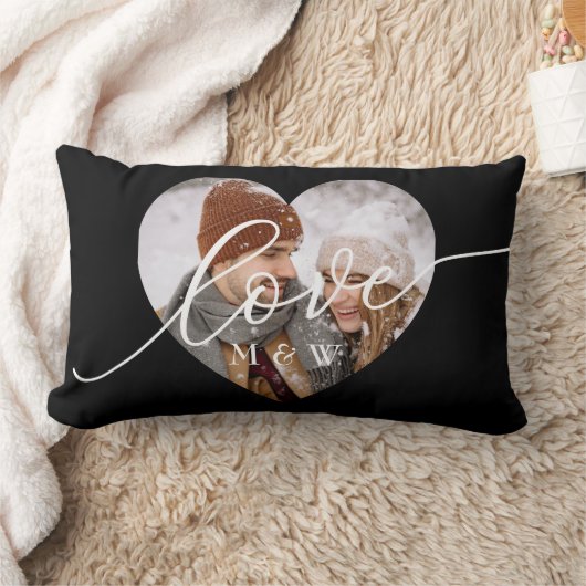 Love Script Heart Photo Black Kussen (Deken)