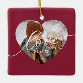 Love Script Heart Photo Red Keramisch Ornament (Voorkant)