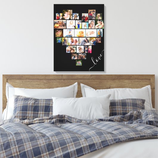 Love Script Heart Shaped 29 Photo Collage Wrapped Canvas Afdruk (Insitu (Slaapkamer))