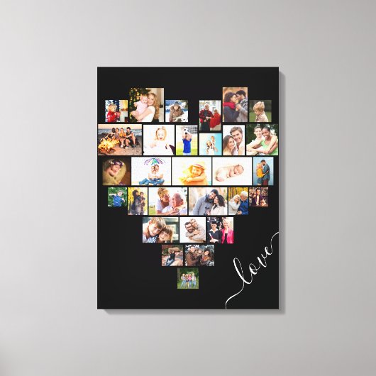Love Script Heart Shaped 29 Photo Collage Wrapped Canvas Afdruk (Voorkant)