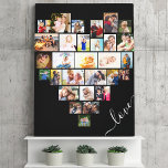 Love Script Heart Shaped 29 Photo Collage Wrapped Canvas Afdruk<br><div class="desc">Creëer uw eigen gewikkeld canvas met 29 favoriete foto's. Het fotomalplaatje is opstelling aan creëer een fotocollage in de vorm van een liefdeshart, tonend uw afbeeldingen in een mengeling van portret, landschap en vierkant instragramformaten. Upload uw foto's die in rijen werken, van boven tot onder. Het ontwerp heeft een gebroken...</div>