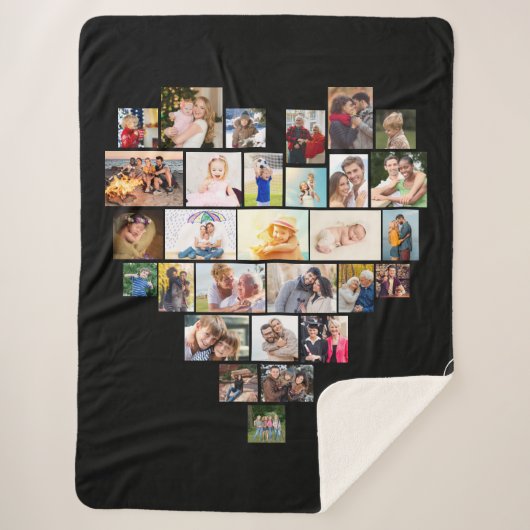 Love Script Heart Shaped Photo Collage Black Sherpa Deken (Voorkant)