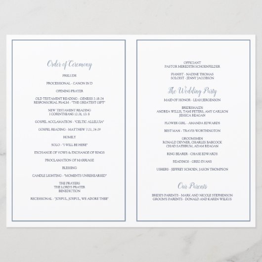 Love Script Heart Wedding Programs Dusty Blue (Achterkant)