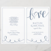 Love Script Heart Wedding Programs Dusty Blue (Voorkant)