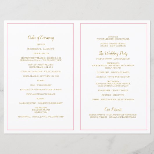 Love Script Heart Wedding Programs Pink & Gold (Achterkant)