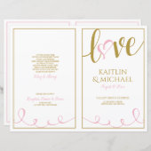 Love Script Heart Wedding Programs Pink & Gold (Voorkant / Achterkant)