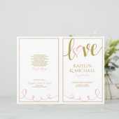 Love Script Heart Wedding Programs Pink & Gold (Staand voorkant)