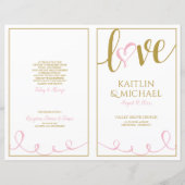 Love Script Heart Wedding Programs Pink & Gold (Voorkant)