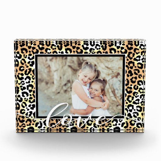 LOVE Script Overlay Leopard Animal Patroon Fotoblokken (Voorkant)
