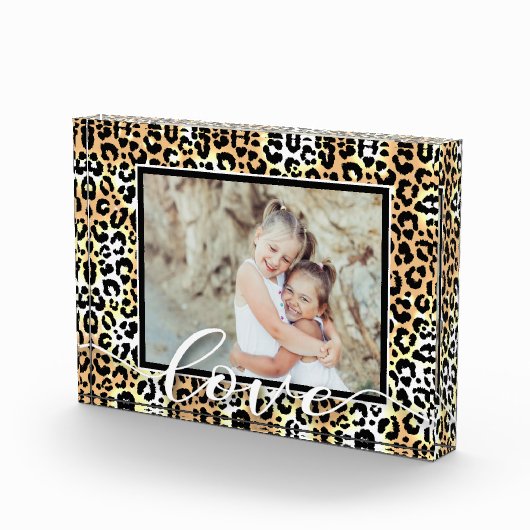 LOVE Script Overlay Leopard Animal Patroon Fotoblokken (Rechts)