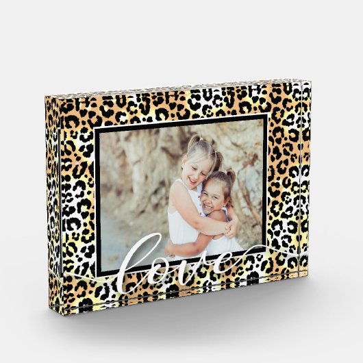 LOVE Script Overlay Leopard Animal Patroon Fotoblokken (Links)