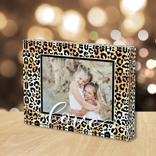 LOVE Script Overlay Leopard Animal Patroon Fotoblokken