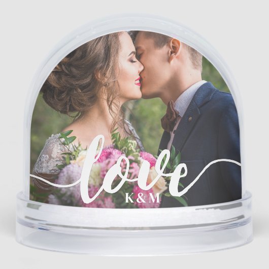 Love Script Overlay Photo & Monogram Sneeuwbol (Voorkant)