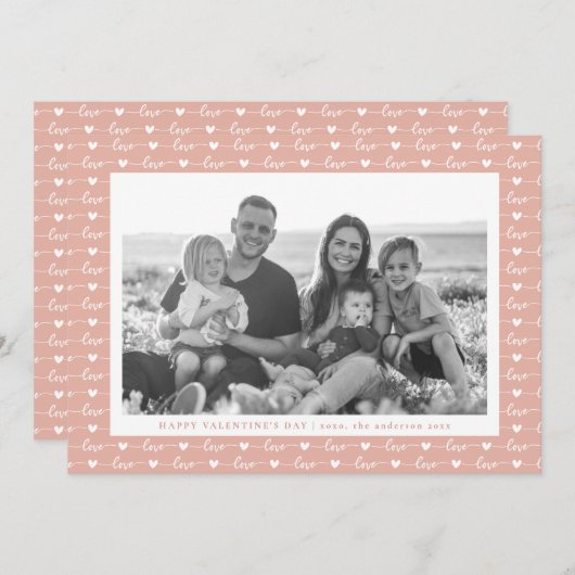 Love Script Pattern Valentine's Day Photo Feestdagenkaart (Voorkant / Achterkant)