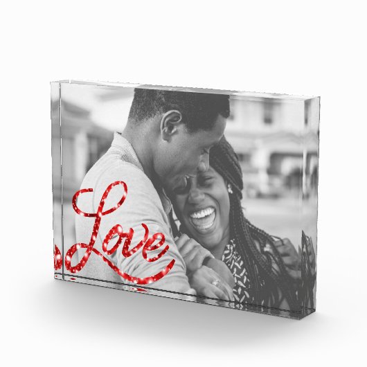 Love Script | Rode Glitter Moderne Kalligrafie Har Fotoblokken (Rechts)