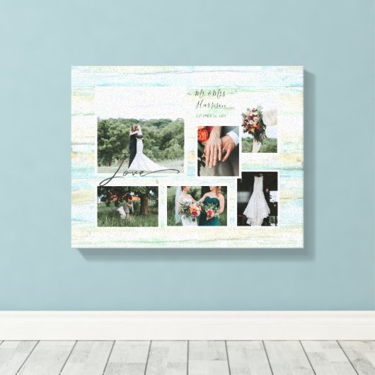 Love Script Rustic Beach Wedding Collage 6 Foto Canvas Afdruk (Insitu (Houten vloer))