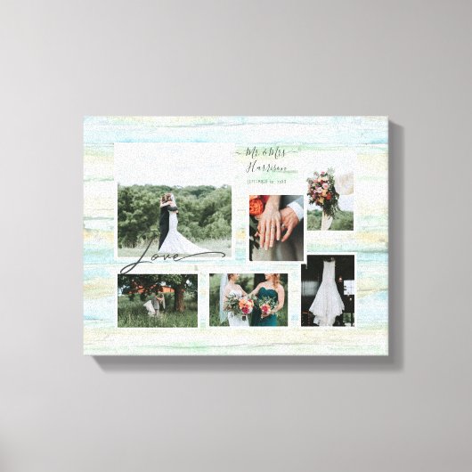Love Script Rustic Beach Wedding Collage 6 Foto Canvas Afdruk (Voorkant)