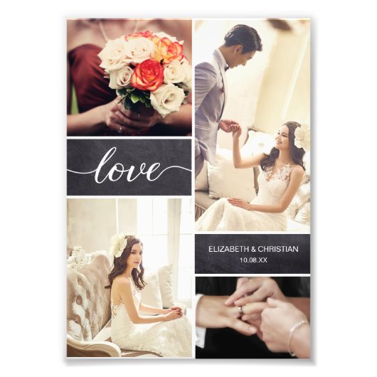 Love Script Rustic Wedding Photo Collage Foto Afdruk (Voorkant)