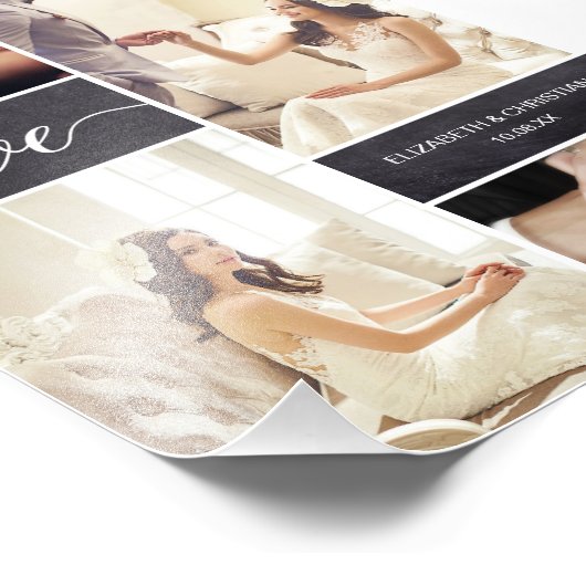 Love Script Rustic Wedding Photo Collage Foto Afdruk (Hoek)