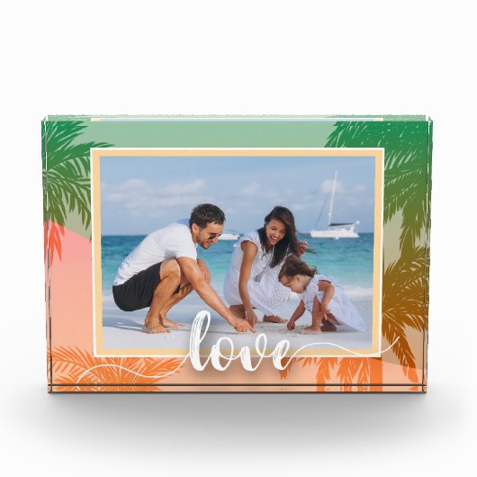 LOVE Script Tropical Palm Trees Fotoblokken (Voorkant)