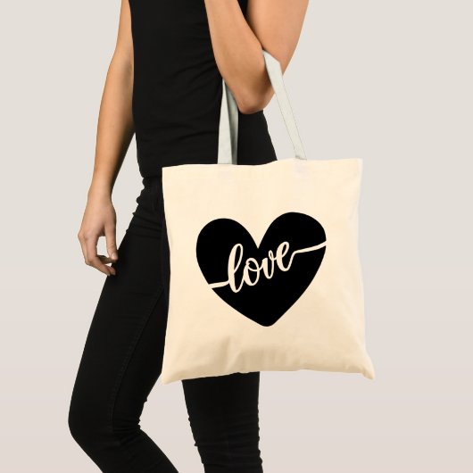 Love Script Typography Black Heart Valentijns Tote Bag (Voorkant (product))