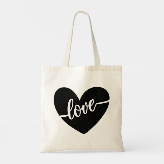 Love Script Typography Black Heart Valentijns Tote Bag (Achterkant)
