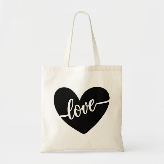 Love Script Typography Black Heart Valentijns Tote Bag (Voorkant)