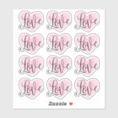 Love Script. Waterverf roze hart Valentijnsdag Sticker (Vel)