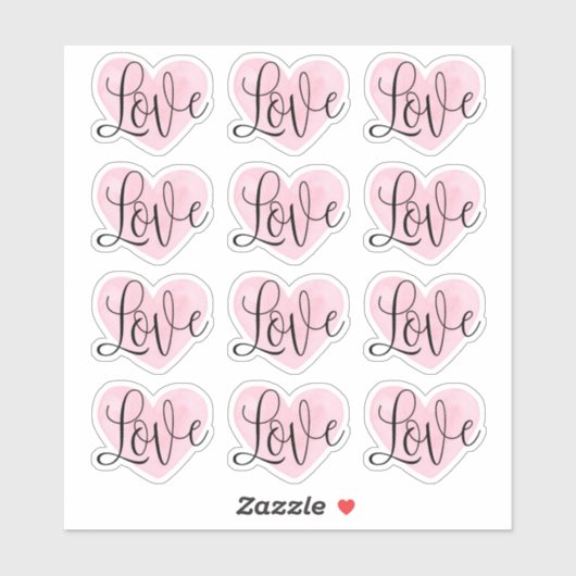 Love Script. Waterverf roze hart Valentijnsdag Sticker (Vel)
