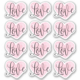 Love Script. Waterverf roze hart Valentijnsdag Sticker