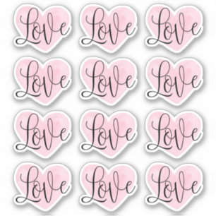 Love Script. Waterverf roze hart Valentijnsdag Sticker