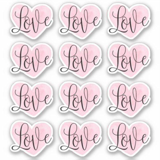 Love Script. Waterverf roze hart Valentijnsdag Sticker (Voorkant)